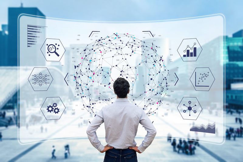 Man viewing various data analysis methods 