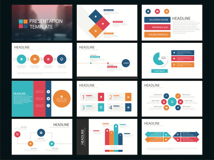 Few colorful powerpoint slides arranged as template