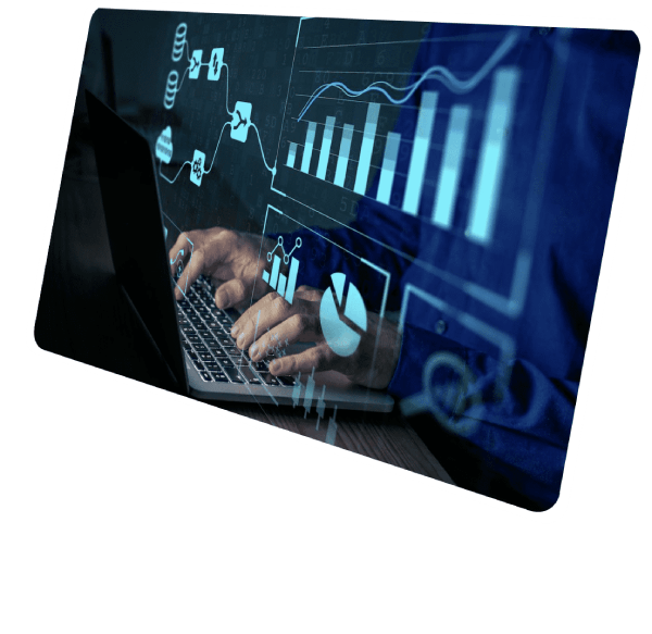 Analyst working on data and charts on the laptop